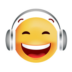 Cute Emoticon Listen Music on White Background. Isolated Vector Illustration 