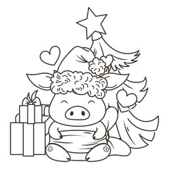 Cute cartoon pig in love. Symbol of New 2019 Year