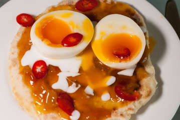 Breakfast with scone and eggs