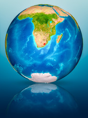 Lesotho on Earth on reflective surface