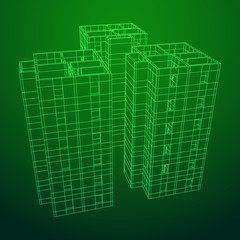 Abstract architecture building. Plan of modern house. Wireframe low poly mesh construction.