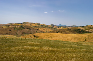 View of the countryside, fields and hills in the region of Vicari