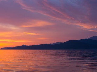 Beautiful sunset in Adriatic sea, Montenegro, captured from a sailing boat