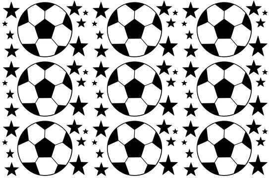 Seamless pattern with a soccer ball in a black  - white colors.  
