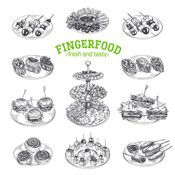 Beautiful vector hand drawn finger food Illustration.