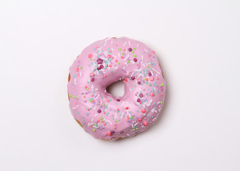 donut, white, background, isolated, pink, donuts, sprinkles, doughnut, top, food, sweet, dessert, sugar, pastry, breakfast, snack, icing, candy, view, bakery, delicious, tasty, round, eat, fat