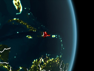 Orbit view of Dominican Republic at night