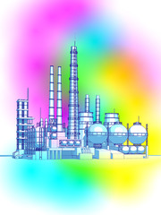 Obraz premium modern chemical manufacturing plant on a blue technological background with a stylized digital wave - the concept of modern technology, the new industrial revolution & information technology / vector