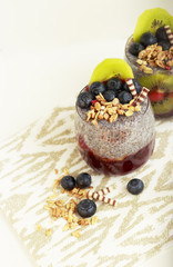 Chia pudding with coconut milk, blueberry and granola