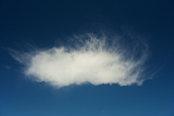 Beautiful fluffy cloud with pigtails in the clear blue summer sky.