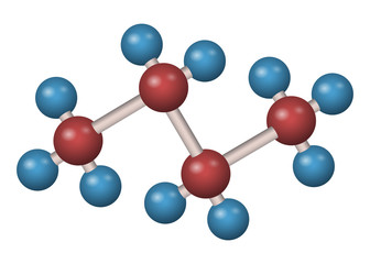 Butane molecule is a 3D formula. Vector illustration. Chemical structure.