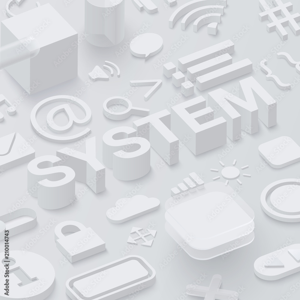 Wall mural grey 3d system background with web symbols.