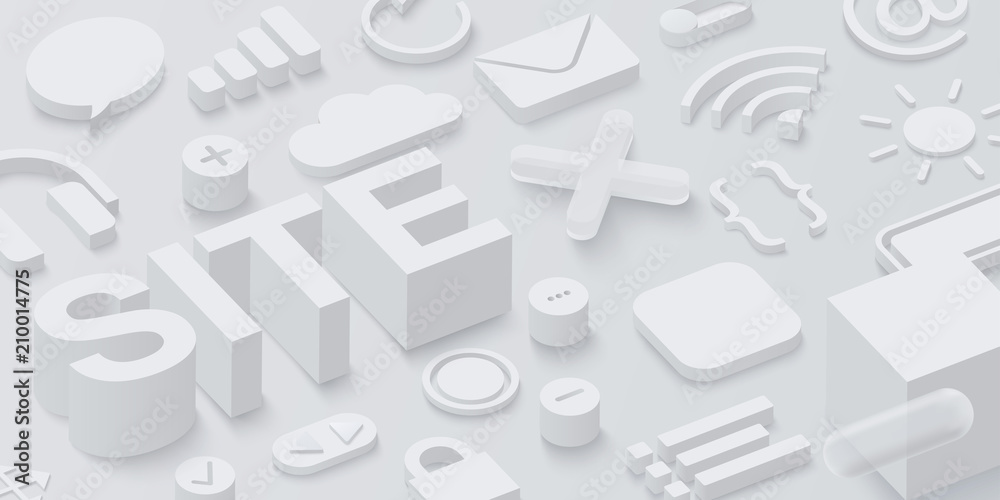 Wall mural grey 3d site background with web symbols.