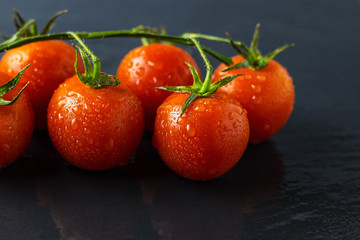 ripe little tomatoes on a branch