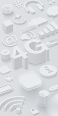 Grey 3d 4G background with web symbols.