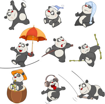 Set of Cartoon Illustration. A Cute Panda Bear  for you Design