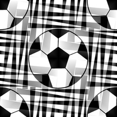Seamless pattern with a soccer ball in a black-white  translucent colors. 