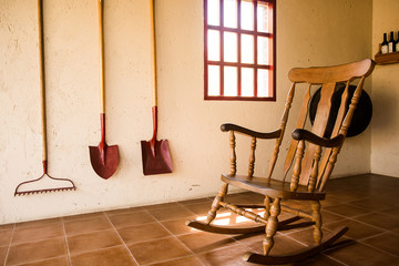 Wooden rocking chair in a farmer house