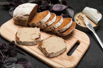 Pate bread, liver appetizer. Breakfast appetizing.