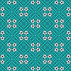 Complex seamless pattern with a soccer ball in a bright colors.