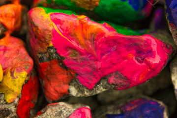 the paint on the surface of the stone, close up