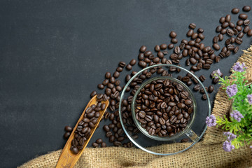Espresso coffee in glass cup.