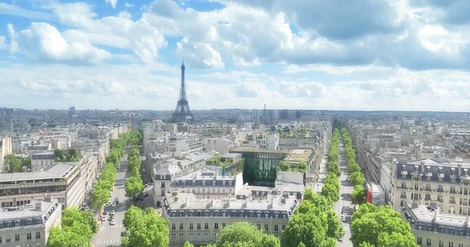 panoramic view of Paris, Champs Elysees and the Eiffel Tower