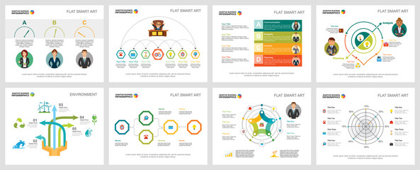 Colorful planning or economy concept infographic charts set. Business design elements for presentation slide templates. For corporate report, advertising, leaflet layout and poster design.