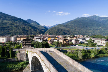 Fototapeta na wymiar Ganda bridge, city of Morbegno. Valtellina