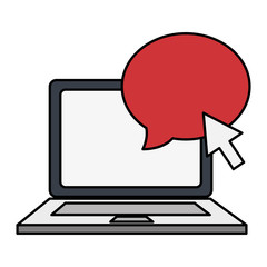 laptop computer with speech bubble vector illustration design