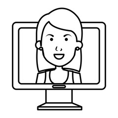 woman with computer icon vector illustration design