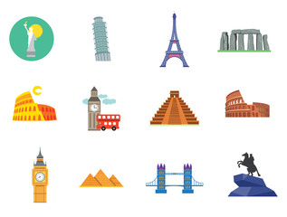 Tourist attraction icons set. Thirteen vector icons of Eiffel Tower, Big Ben, Pyramids and other tourist attractions © RedlineVector