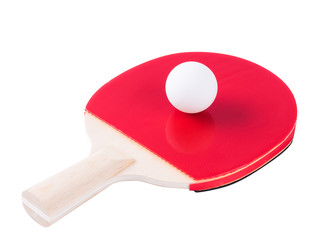 Table Tennis Paddle and Ping Pong Ball on White Background