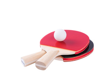 Table Tennis. Close-up of ping pong bats with a ball isolated on white background