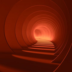 Abstract red tunnel with glowing end