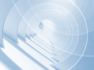 Abstract blue white minimal tunnel 3d