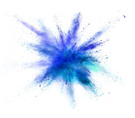 Fototapeta na wymiar Explosion of coloured powder on white background