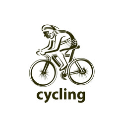 Vector illustration of a bicyclist, emblem. Athlete's logo on a bicycle. Cycling.