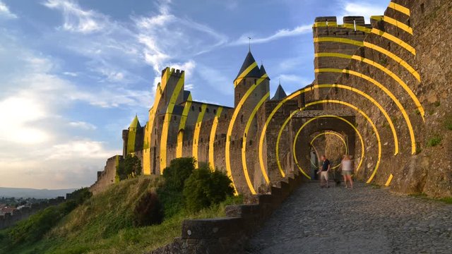 Time lapse of Carcassonne, a hilltop town in southern France is an UNESCO World Heritage Site famous for its medieval citadel