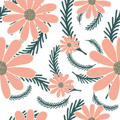 Bright summer background with camomiles flowers. Floral seamless pattern. Vector illustration.