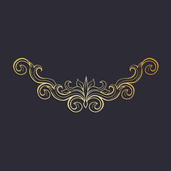 Gold Isolated plant with leaves decorations. Italian flourish baroque ornate for wedding or christmas, certificate. Yellow floral crown or golden wreath. Luxury and victorian, royal and headpiece