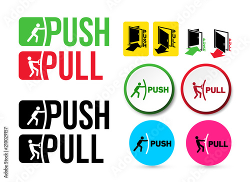 Set Of Pull Or Push Door Signs Handle To Open Doors Vector