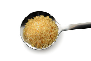 sugar with spoon isolated on white background.