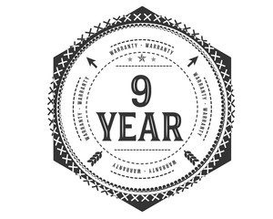 9 years warranty icon vintage rubber stamp guarantee