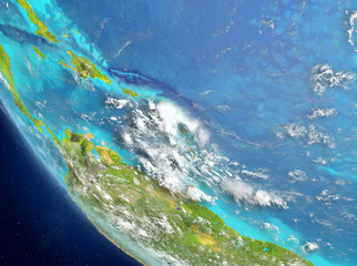 Satellite view of Caribbean in red