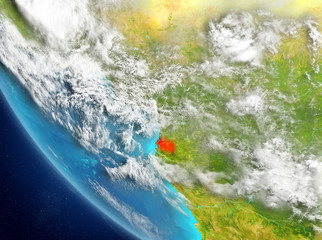 Satellite view of Equatorial Guinea in red
