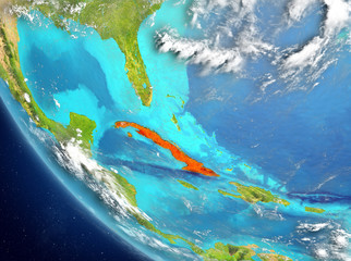 Fototapeta na wymiar Satellite view of Cuba in red