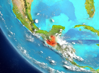 Satellite view of Guatemala in red