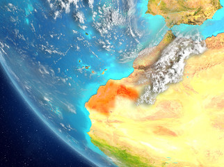 Satellite view of Western Sahara in red