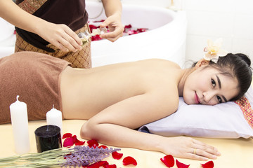 Beautiful girl in the bed for facial massage. Health and beauty. Spa concept.